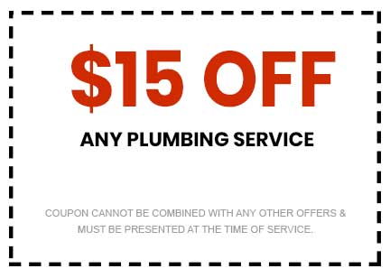  off any plumbing service coupon from About Plumbing Inc., promotional offer with terms stating it cannot be combined with other offers.